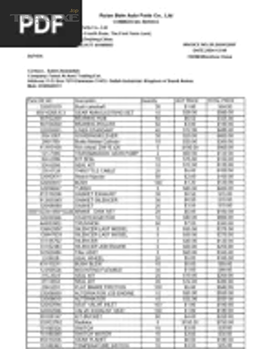 Ví dụ quotation sheet: có cột mô tả, mã P/N, unit, qty, unit price, total và điều kiện hiệu lực