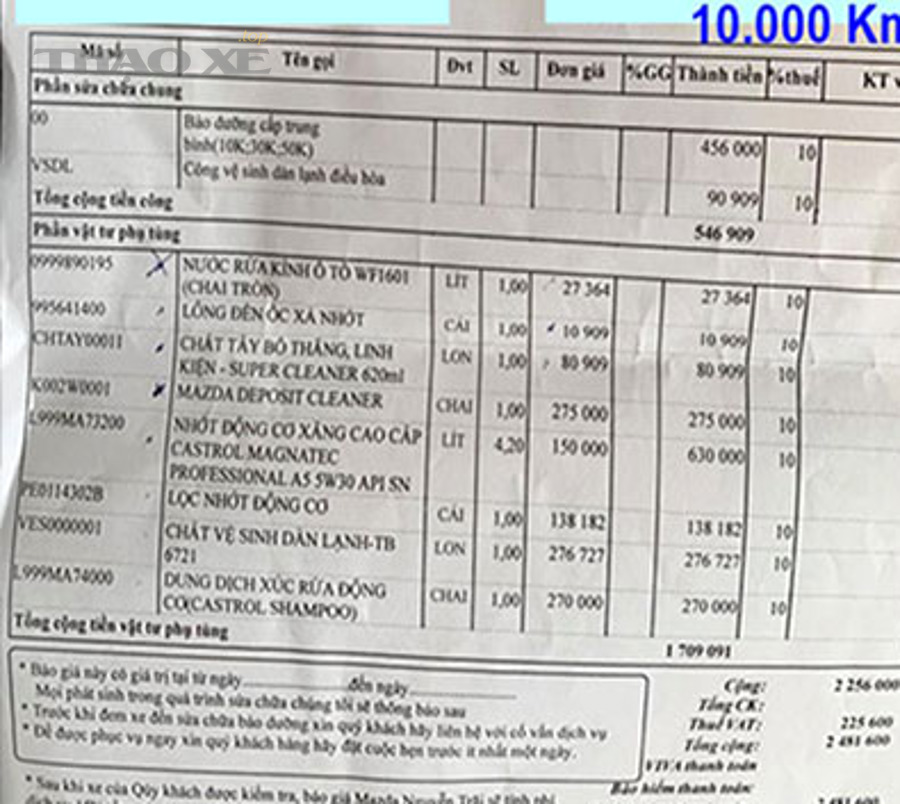 Bảng giá tham khảo bảo dưỡng 10.000 km: ước tính theo nhóm xe và kịch bản sử dụng