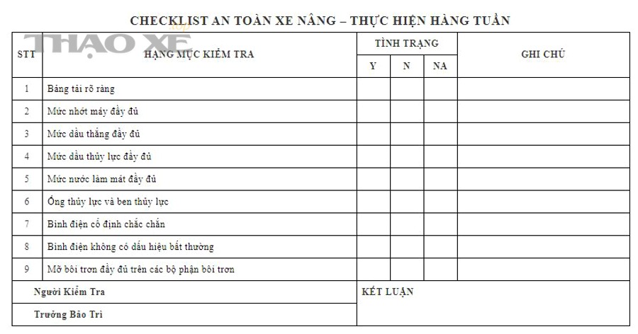 checklist an toan xe nang