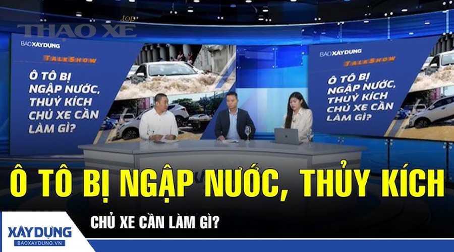 Xe chạy qua đoạn đường ngập, minh họa rủi ro sóng nước và mực nước dâng