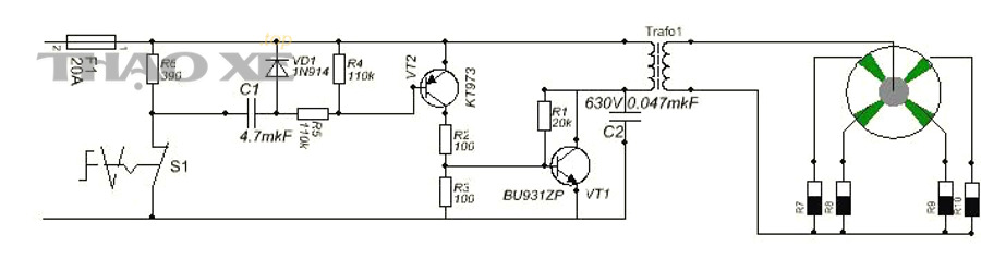 Sơ đồ nguyên lý đánh lửa tạo tia lửa (spark ignition)