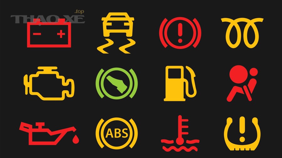Biểu tượng đèn cảnh báo trên bảng táp lô, gồm cả cảnh báo dầu