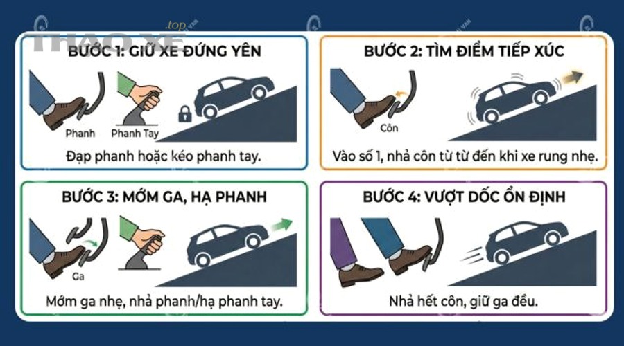 Tài xế sử dụng số thấp và phanh động cơ khi xuống dốc