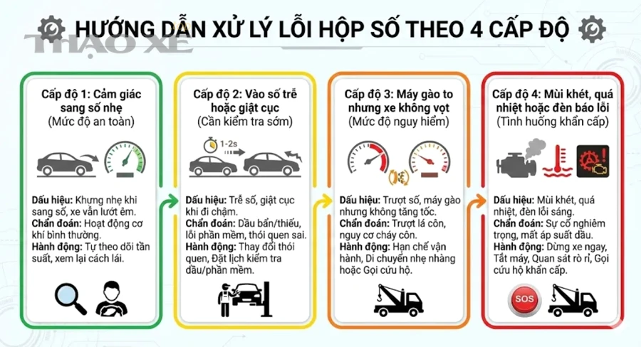 Khoang sửa chữa ô tô với thiết bị chẩn đoán hộp số CVT DCT