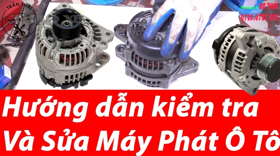 Kỹ thuật viên kiểm tra hệ thống điện và máy phát trên xe tại gara