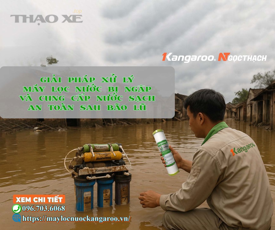 Kỹ thuật viên kiểm tra hệ thống lọc gió và khoang động cơ sau ngập