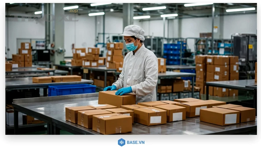 Kỹ thuật viên chẩn đoán lỗi dây chuyền sau khi thay phụ tùng ô tô