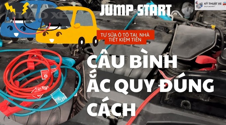Người lái xe chuẩn bị dây câu bình trước khi hỗ trợ xe hết điện